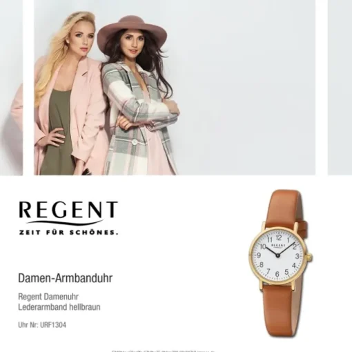Regent Damen Armbanduhr Analog Lederarmband hellbraun URF1304