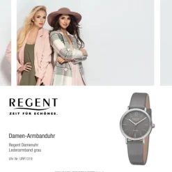 Regent Damen Armbanduhr Analog Lederarmband grau URF1319