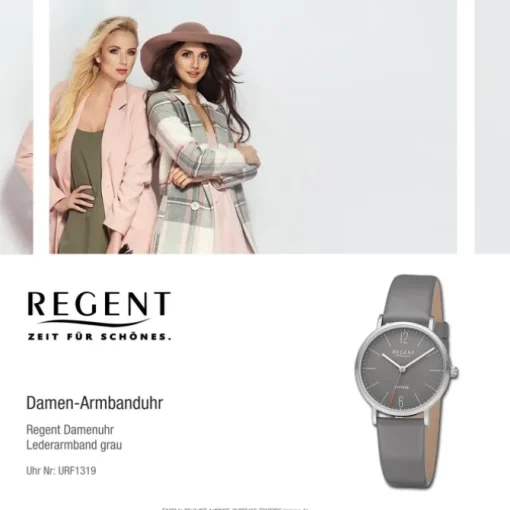 Regent Damen Armbanduhr Analog Lederarmband grau URF1319