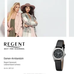 Regent Damen Armbanduhr Analog Lederarmband schwarz URF1321