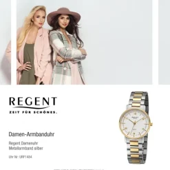 Regent Damen Armbanduhr Analog Metallarmband silber gold URF1484