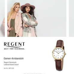 Regent Damen Armbanduhr Analog Lederarmband braun URF1428