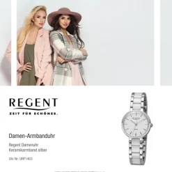 Regent Damen Armbanduhr Analog Keramikarmband silber URF1463