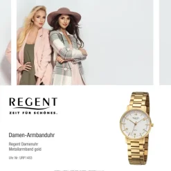 Regent Damen Armbanduhr Analog Metallarmband gold URF1483