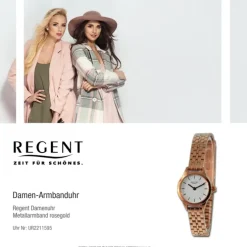 Regent Damen Armbanduhr Analog Metallarmband rosegold UR2211595