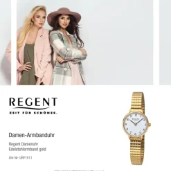 Regent Damen Armbanduhr Analog Edelstahlarmband gold URF1511