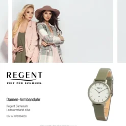 Regent Damen Armbanduhr Analog Lederarmband olive grün UR2094056