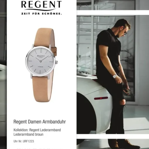 Regent Damen Armbanduhr Analog F-1223 Quarz-Uhr Leder braun URF1223