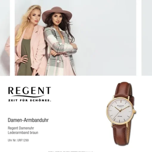 Regent Damen Armbanduhr Analog Lederarmband braun URF1299