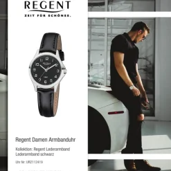 Regent Damen Armbanduhr Analog 2112419 Quarz-Uhr Leder schwarz UR2112419