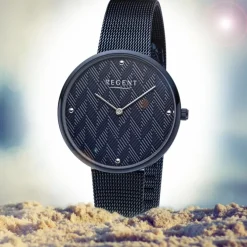 Regent Damen Armbanduhr Analog BA-569 Quarz-Uhr Edelstahl blau URBA569
