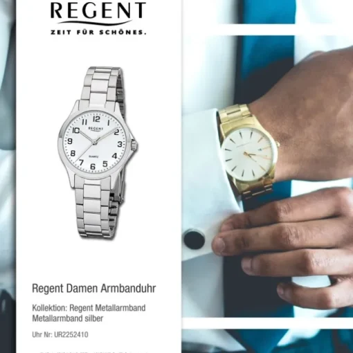 Regent Damen Armbanduhr Analog 2252410 Quarz-Uhr Metall silber UR2252410