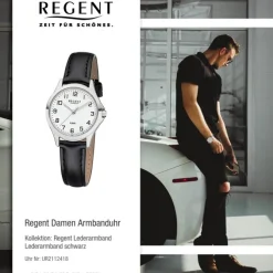 Regent Damen Armbanduhr Analog 2112418 Quarz-Uhr Leder schwarz UR2112418