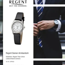 Regent Damen Armbanduhr Analog F-660 Quarz-Uhr Titan schwarz URF660