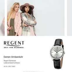 Regent Damen Armbanduhr Analog Lederarmband schwarz UR2114083