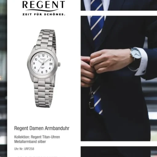 Regent Damen Armbanduhr Analog F-258 Quarz-Uhr Titan silber URF258