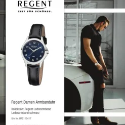 Regent Damen Armbanduhr Analog 2112417 Quarz-Uhr Leder schwarz UR2112417