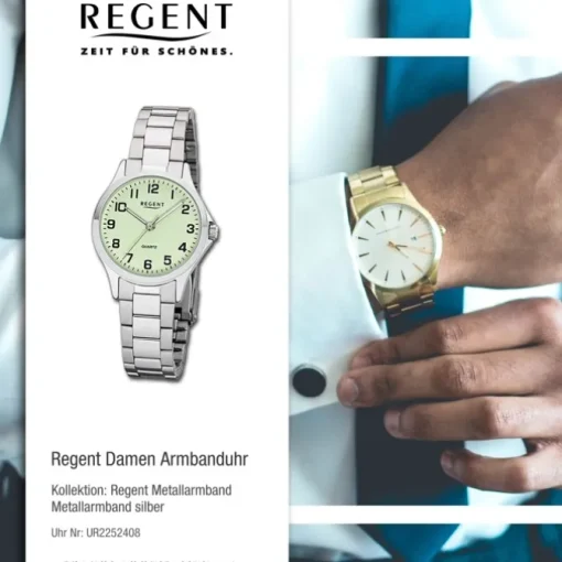 Regent Damen Armbanduhr Analog 2252408 Quarz-Uhr Metall silber UR2252408