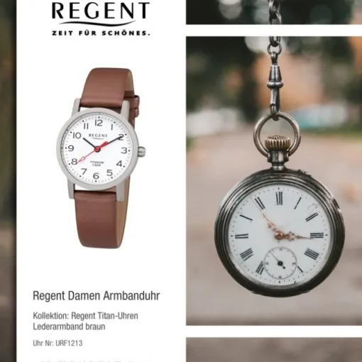Regent Damen Armbanduhr Analog F-1213 Quarz-Uhr Titan braun URF1213