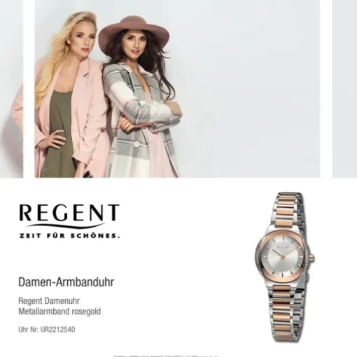 Regent Damen Armbanduhr Analog Metallarmband rosegold silber UR2212540