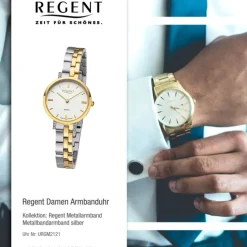Regent Damen Armbanduhr Analog GM-2121 Quarz-Uhr Metallband bicolor URGM2121