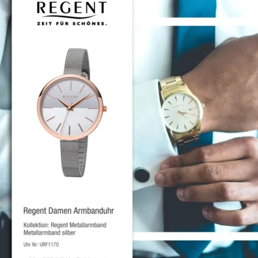 Regent Damen Armbanduhr Analog F-1170 Quarz-Uhr Metall silber URF1170