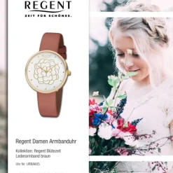 Regent Damen Armbanduhr Analog BA-605 Quarz-Uhr Leder braun URBA605
