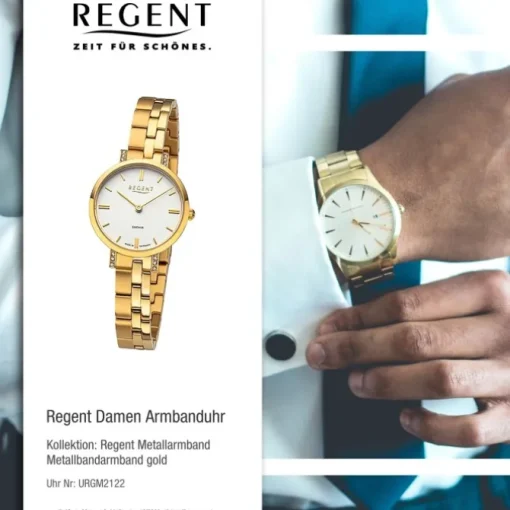 Regent Damen Armbanduhr Analog GM-2122 Quarz-Uhr Metallband gold URGM2122