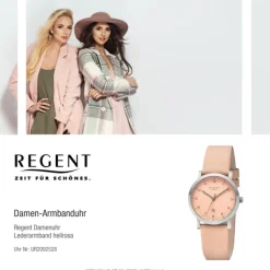 Regent Damen Armbanduhr Analog Lederarmband hellrosa UR2092528