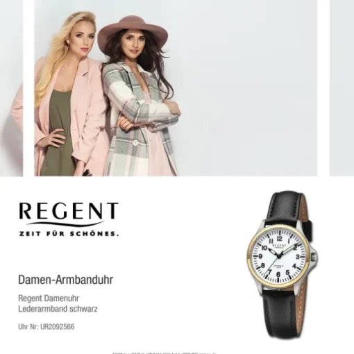 Regent Damen Armbanduhr Analog Lederarmband schwarz UR2092566