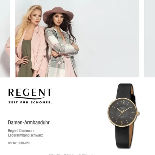 Regent Damen Armbanduhr Analog Lederarmband schwarz URBA720