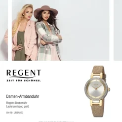 Regent Damen Armbanduhr Analog Lederarmband gold URBA800