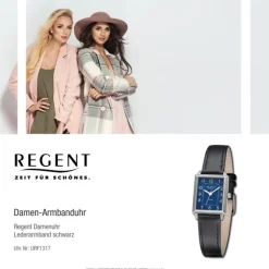 Regent Damen Armbanduhr Analog Lederarmband schwarz URF1317