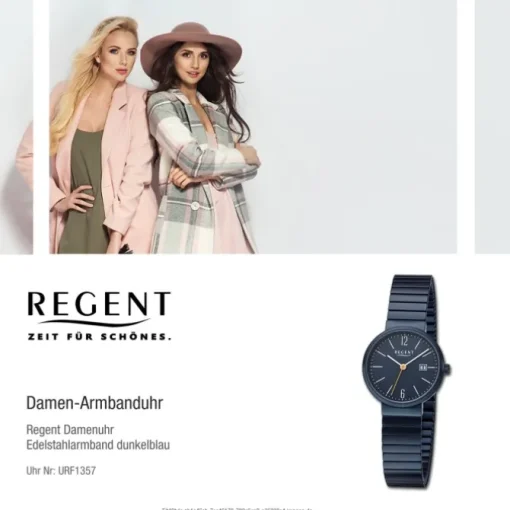 Regent Damen Armbanduhr Analog Edelstahlarmband dunkelblau URF1357