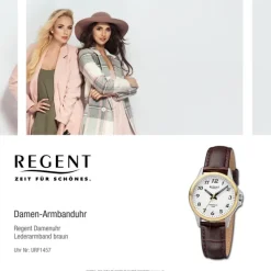 Regent Damen Armbanduhr Analog Lederarmband braun URF1457