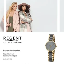 Regent Damen Armbanduhr Analog Keramikarmband gold schwarz URF1465