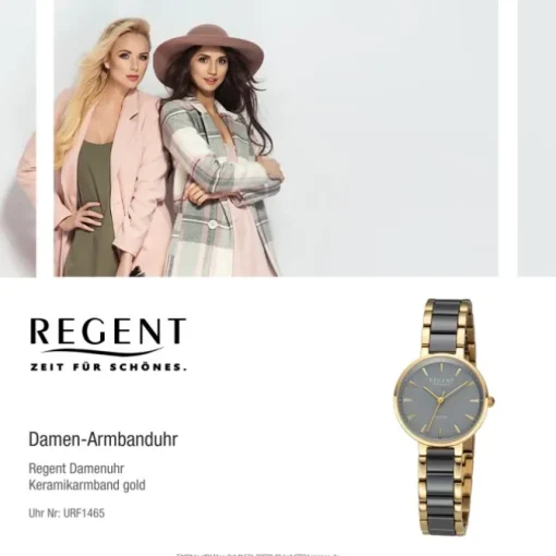 Regent Damen Armbanduhr Analog Keramikarmband gold schwarz URF1465