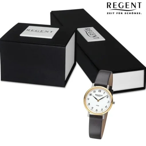 Regent Damen Armbanduhr Analog Lederarmband schwarz URF1558