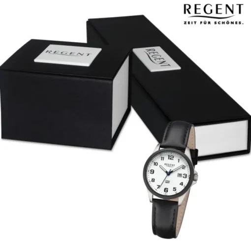 Regent Damen Armbanduhr Analog Lederarmband schwarz URBA781