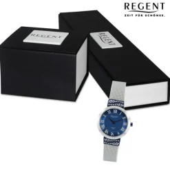 Regent Damen Armbanduhr Analog Metallarmband silber dunkelblau UR2254008
