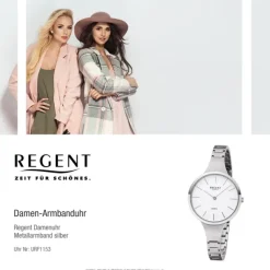 Regent Damen Armbanduhr Analog F-1153 Quarz-Uhr Titan silber URF1153