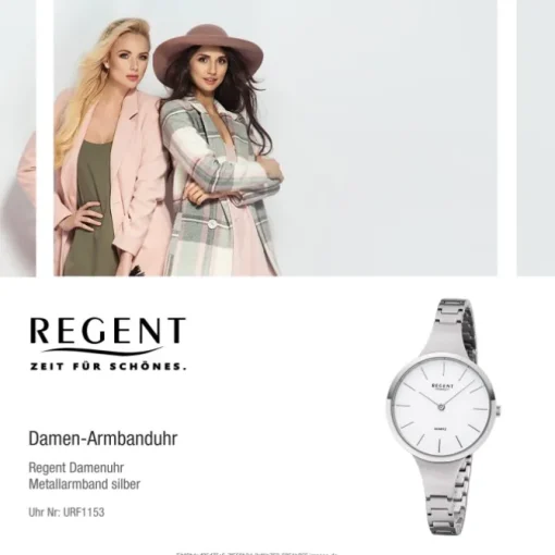 Regent Damen Armbanduhr Analog F-1153 Quarz-Uhr Titan silber URF1153