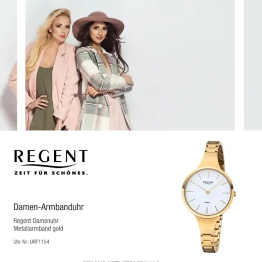 Regent Damen Armbanduhr Analog F-1154 Quarz-Uhr Titan gold URF1154