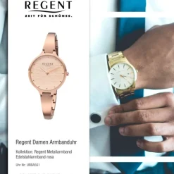 Regent Damen Armbanduhr Analog BA-561 Quarz-Uhr Edelstahl rosa URBA561