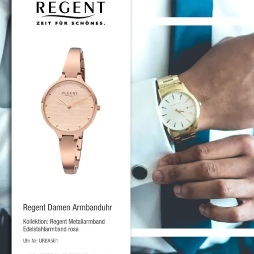 Regent Damen Armbanduhr Analog BA-561 Quarz-Uhr Edelstahl rosa URBA561
