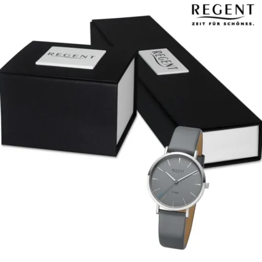 Regent Damen Armbanduhr Analog Lederarmband dunkelgrau UR2094100