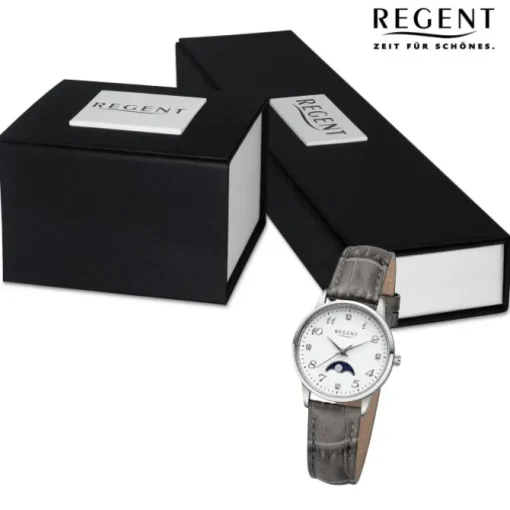 Regent Damen Armbanduhr Analog Lederarmband grau UR2112550
