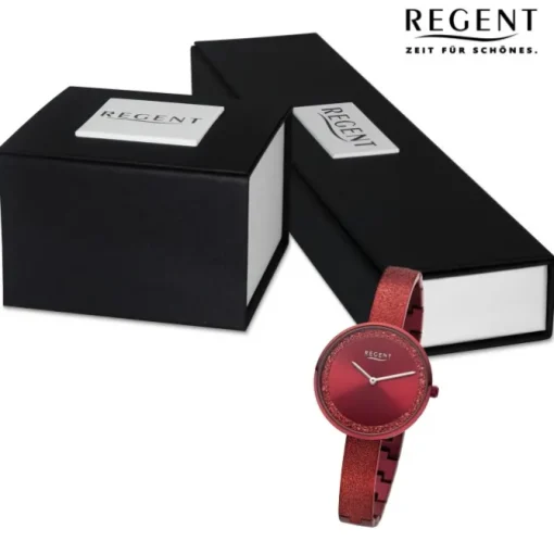Regent Damen Armbanduhr Analog Metallarmband rot URBA688