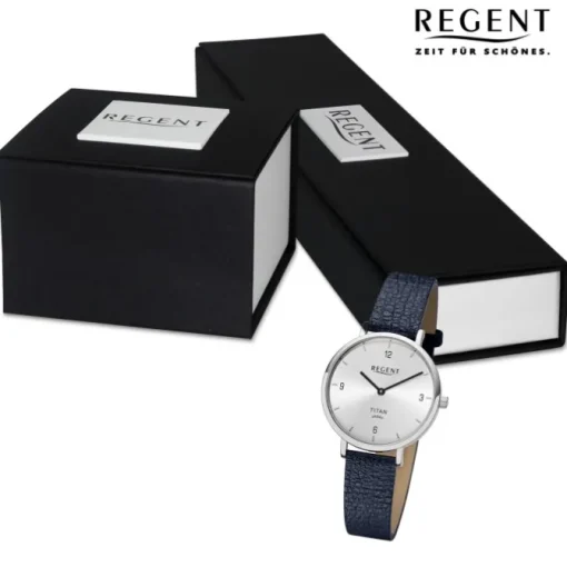 Regent Damen Armbanduhr Analog Lederarmband schwarz URBA693