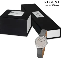 Regent Damen Armbanduhr Analog Lederarmband dunkelgrau URF1246